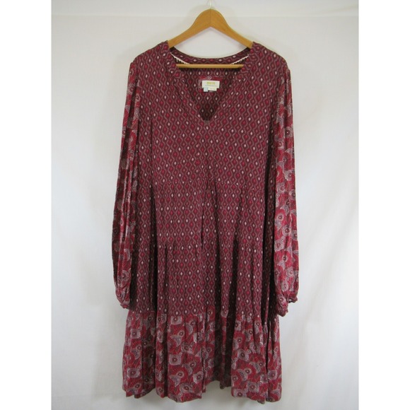 Anthropologie Dresses & Skirts - Anthropologie Maeve Tiered Mini Dress Plus Size 2X Long Sleeve V-neck Boho